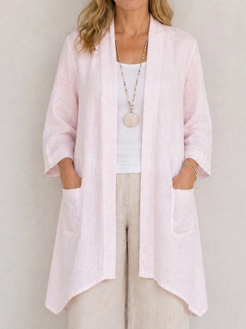 CMC Color Me Cotton Pink Linen Open Cardigan Jacket XL USA